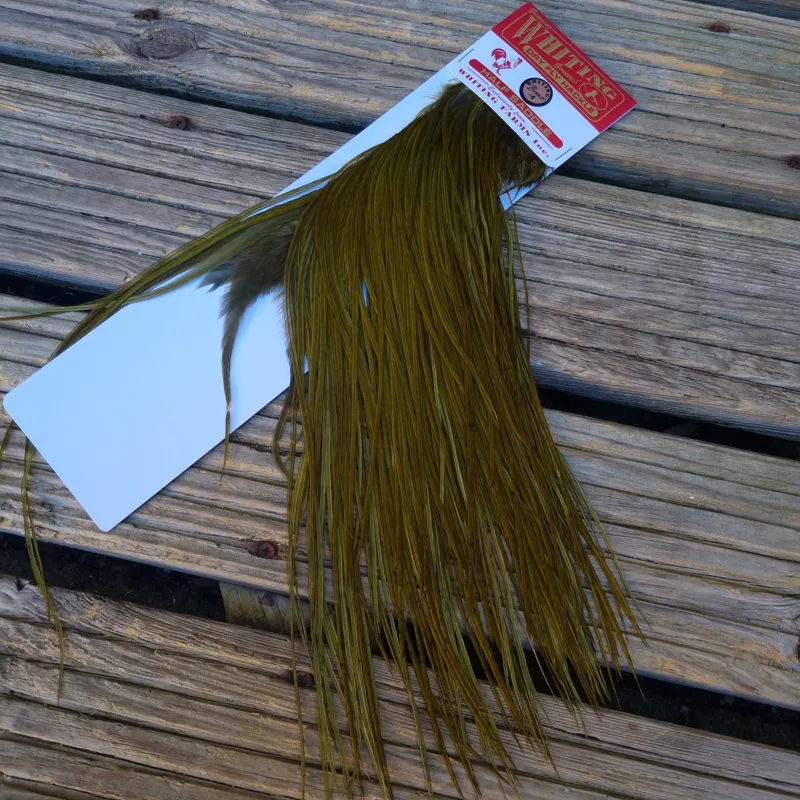 Whiting 1/2 BRONZE Grade Dry Fly Rooster Saddle in Dark Olive-1